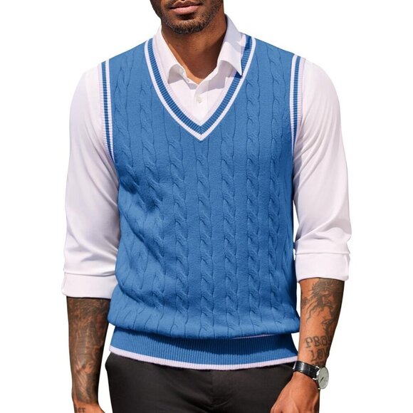 Coofandy Other - Coofandy Men Blue Fitted V Neck Sleeveless Knitted Pullovers Sweater Vest
